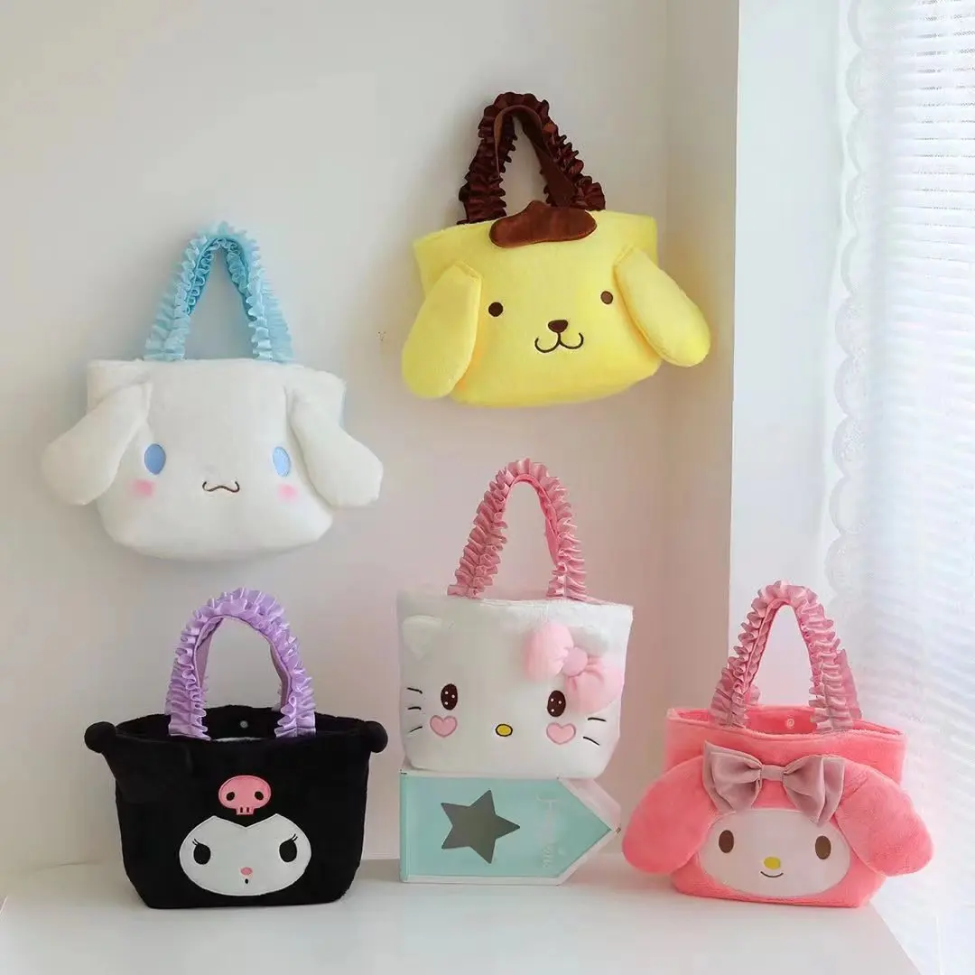 

Sanrio Kawaii Kuromi Handbag Cartoon Cute Cinnamoroll Tote Bag Shoulder Hello Kitty Plush Bag Large Capacity Handbag Girls Gift