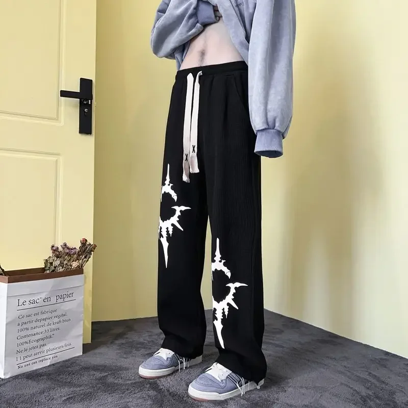 

Oversize High Street Leisure Trousers Korean Fashion Pattern Esthetics High Waist Straight Pants Vintage Casual Loose Sweatpants