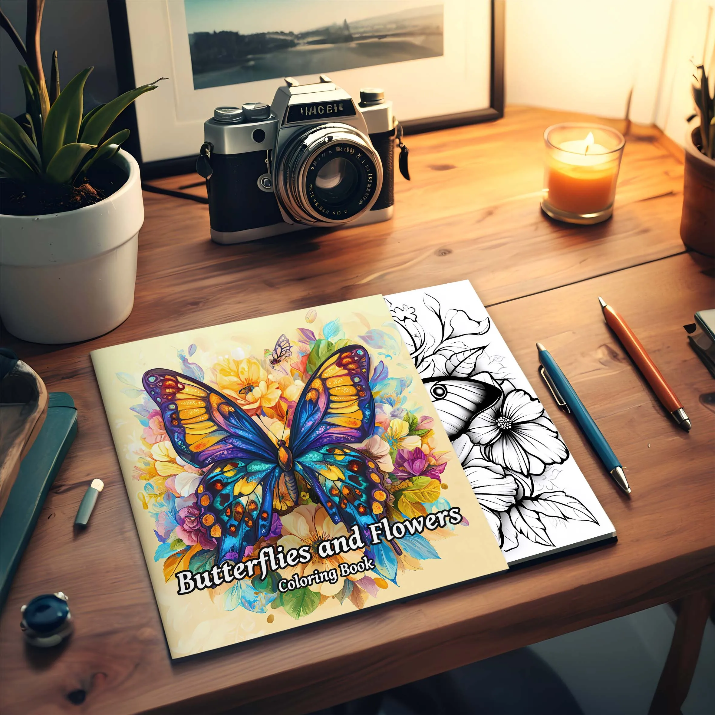 Butterfly and Flowers Adult Coloring Book - 20*20cm 24 Page Art Coloring Book - Helps Reduce Stress and Ease Emotions 5