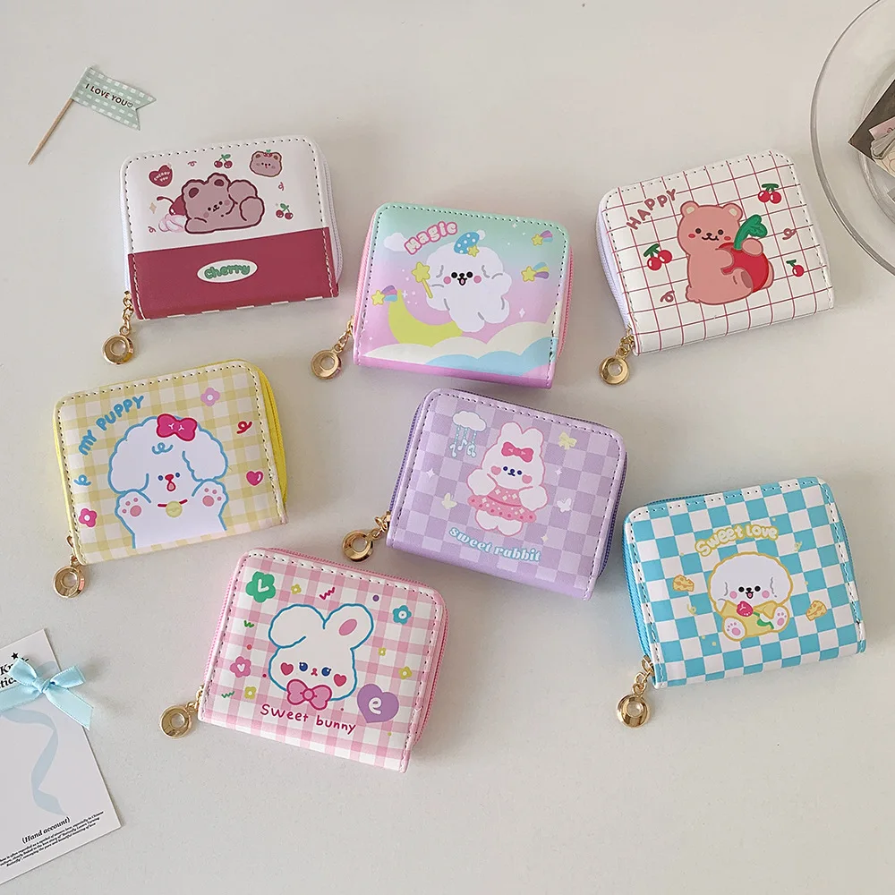Mini Pu Leather Girls Wallet Cute Cartoon Zipper Card Holder Mini Clutch Wallet Key Chain Coin Purse Kids Gifts Clutch Purse