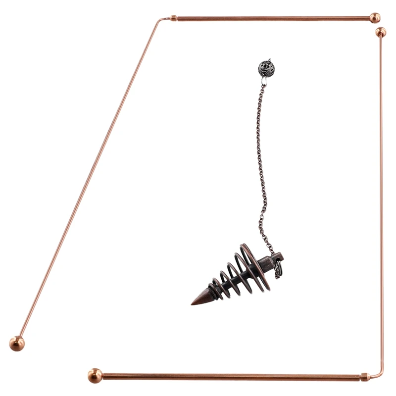 Dowsing Sticks Copper Dowsing Rods 99.9% Pure Copper 2PCS Divining Rods Energy Water Witching Detector With Pendulum Pendant