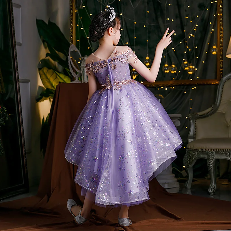 Kids Formal Occasion Purple Dresses for Girls Princess Costume