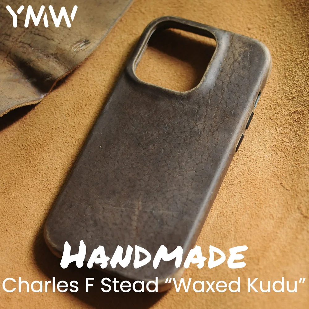 

YMW Charles F Stead Waxed Kudu Genuine Leather Case for iPhone 14 Pro Max 13 Luxury Genuine Leather Handmade Phone Cover