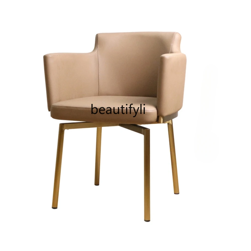 

Italian-Style Light Luxury Dining Chair Rotatable Stainless Steel Leather Armrest Restaurant Hotel Leisure Chair