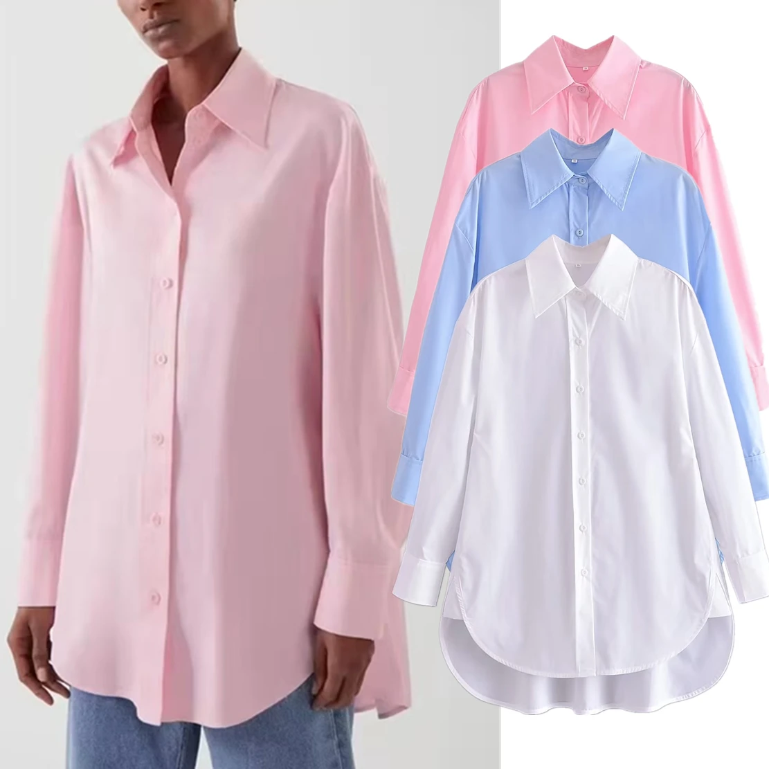 

Maxdutti 2023 Весенняя рубашка в английском стиле Женская однотонная Свободная блузка модные повседневные топы в стиле бойфренда