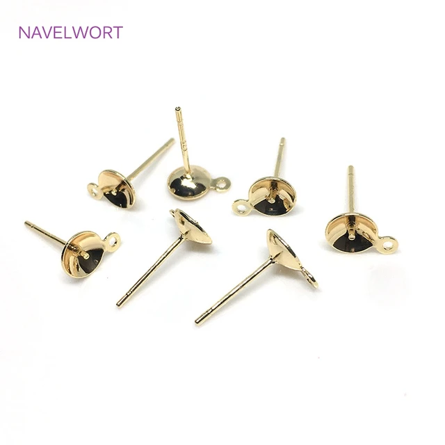 14K Gold Plated Cup Shape Earring Settings Ear Post Pin Findings Brass  Metal Post Earring Fittings