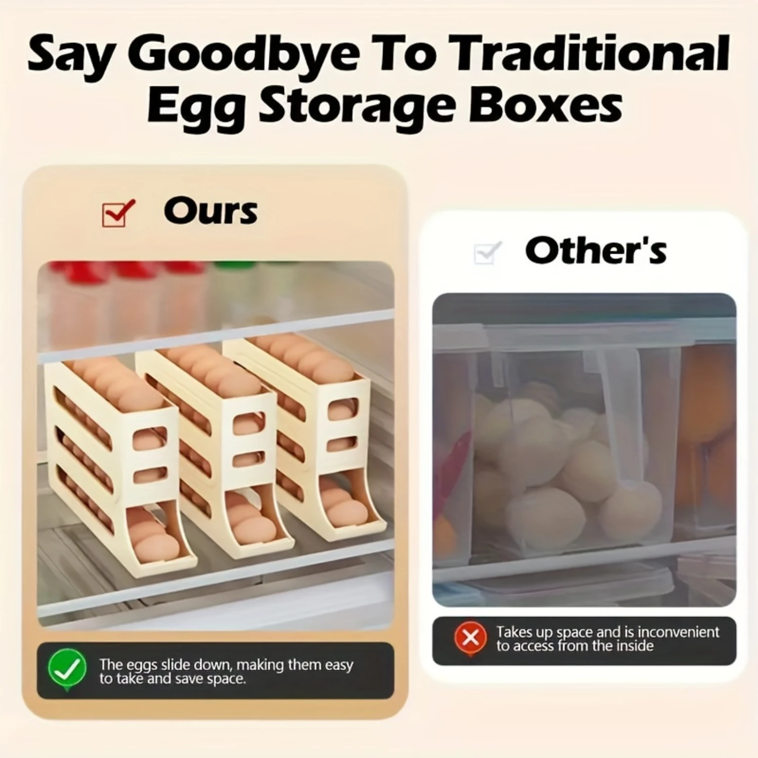 Egg box 1PC refrigerator side door egg rack four layer slide automatic egg rolling machine kitchen countertop anti drop egg rack cup holder,egg container