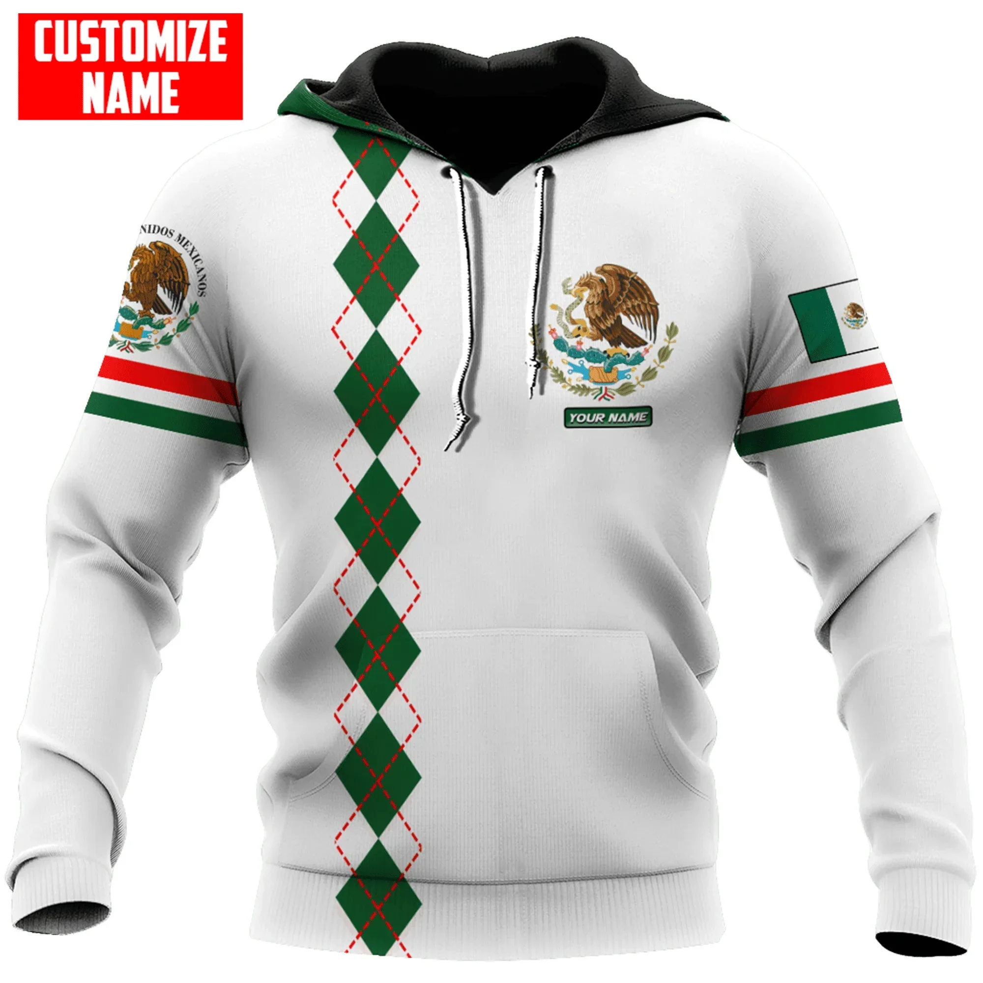

Personalized Name Mexico Argyle 3D All Over Printed Mens Fashion Hoodie Unisex Casual Jacket zip hoodie sudadera hombre MT-138