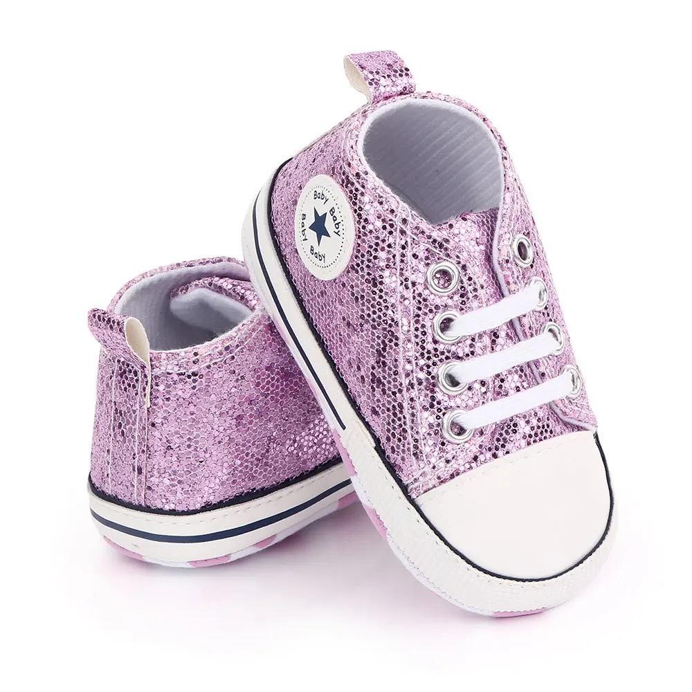 Baby Shoes Newborn Fashion Shining Canvas Sneakers Baby Boys Girls Shoes First Walkers Soft Anti-Slip Sole Toddler 6