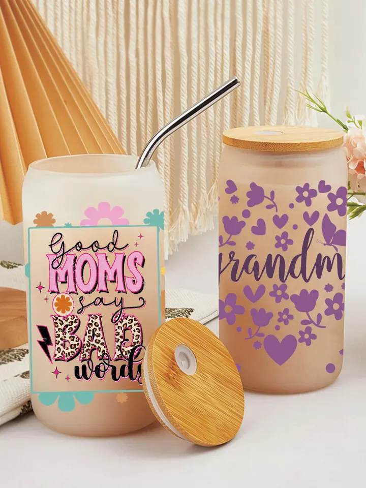 12-Pack Mama Heart Flower UV DTF Cup Wraps - Waterproof Transfer Stickers For Tumblers & Glass