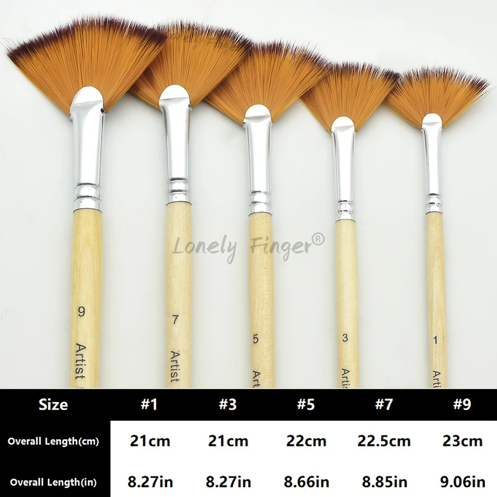 5/10pcs Fan Paint Brush Set Soft Nylon Bristles Wooden Handles for Acrylic, Watercolor, Oil & Gouache Painting 2