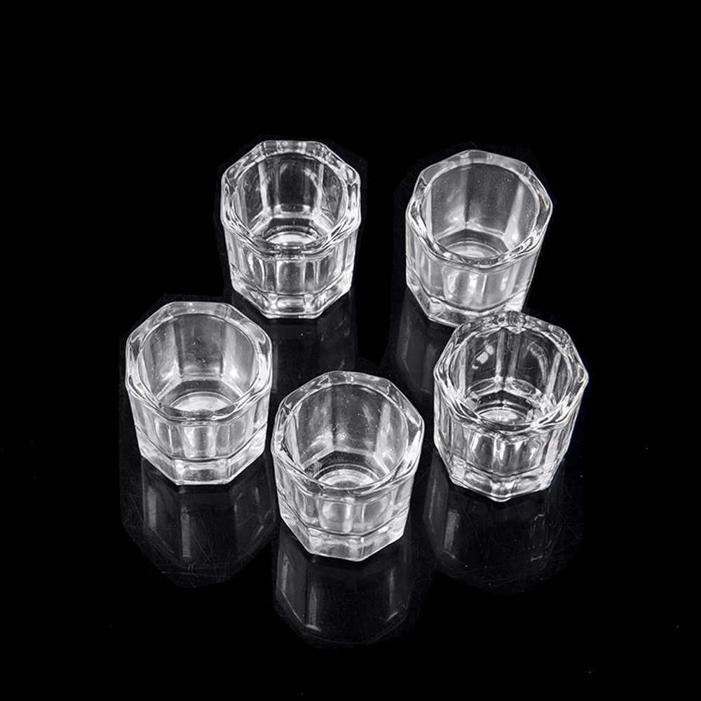 Nail Mixing Bowl Mini Crystal Glass Clear Acrylic Small Octagonal Powder Liquid Nail Cup Nail Brush Cleaning Liquid Mixing Bowl Tool