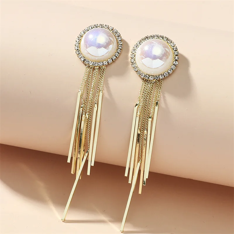 

Новые популярные золотые жемчужные серьги-кисточки для женщин, изысканные Привлекательные длинные вечерние серьги для девушек с защитой от выцветания ZA, модные украшения, аксессуары