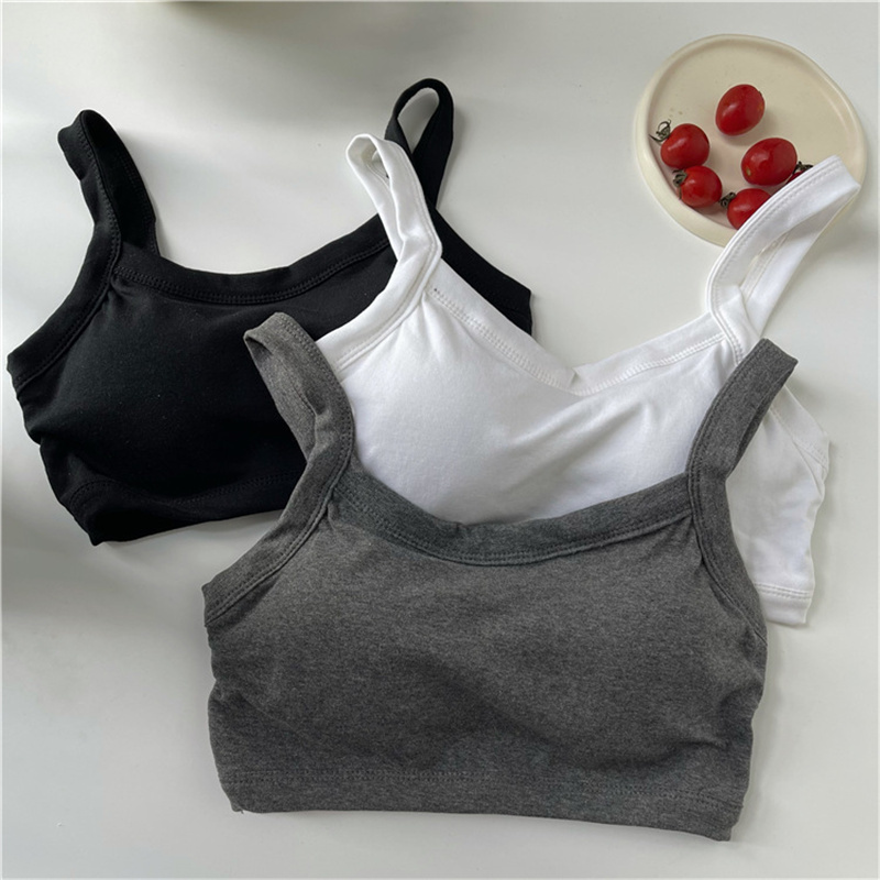 Simple Solid-color Sports Bra Underwear, Cotton Seamless Comfort, Daily Casual Women's Strappy.