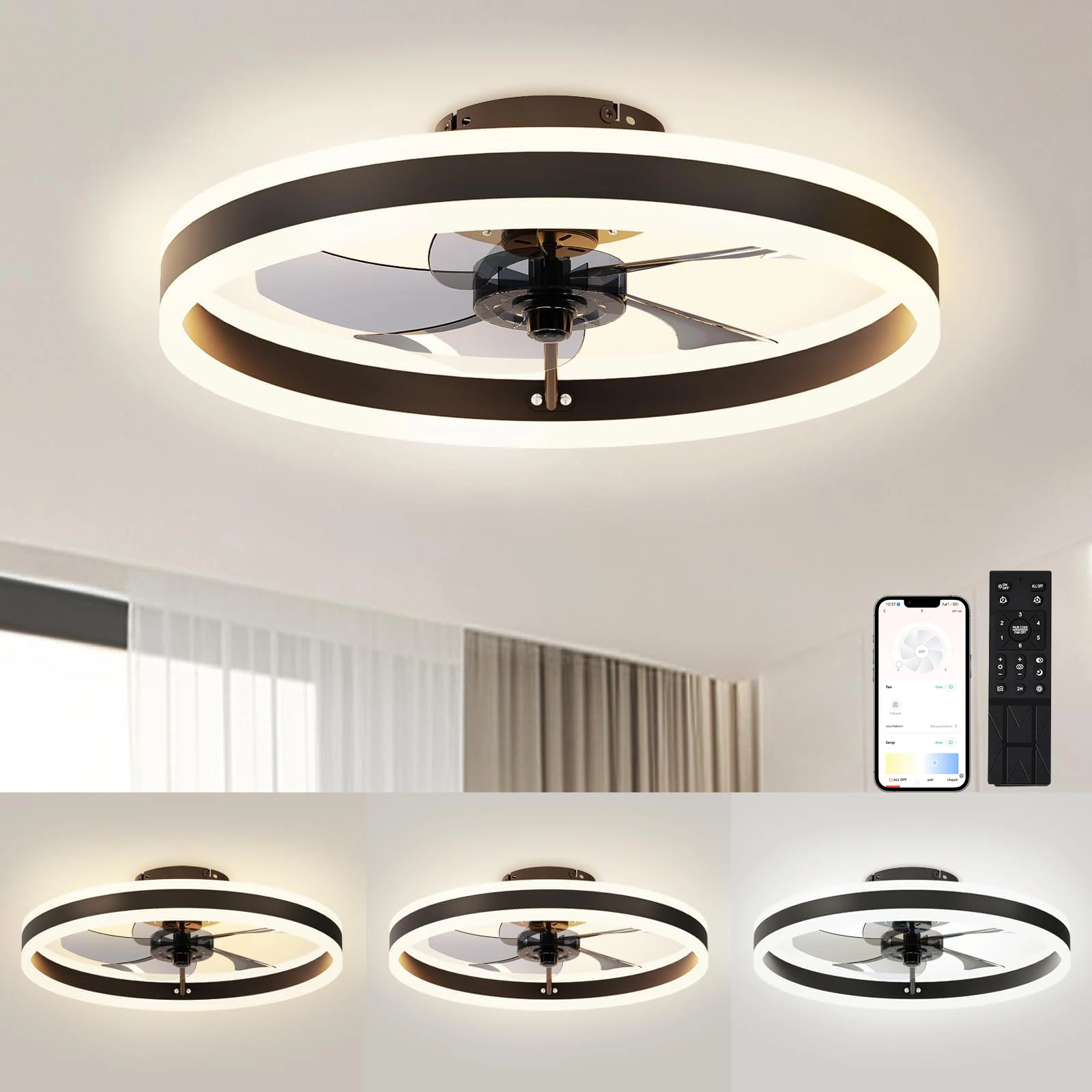 Nordic Led Ceiling Fan with Light DC Motor 6-speed Timing 50CM Low Floor Loft Remote Control Decorative ceiling fan led ceiling fan lights led fan light
