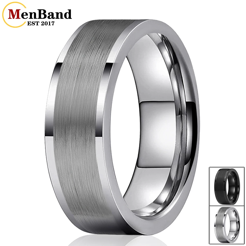 MenBand Classics Silver Color Flat 6MM 8MM Men Women Tungsten Carbide Wedding Ring Polished Brushed Surface Comfort Fit 6mm 8mm mens womens black tungsten carbide ring wedding band polished shiny red opal dragon inlay comfort fit with beveled edges