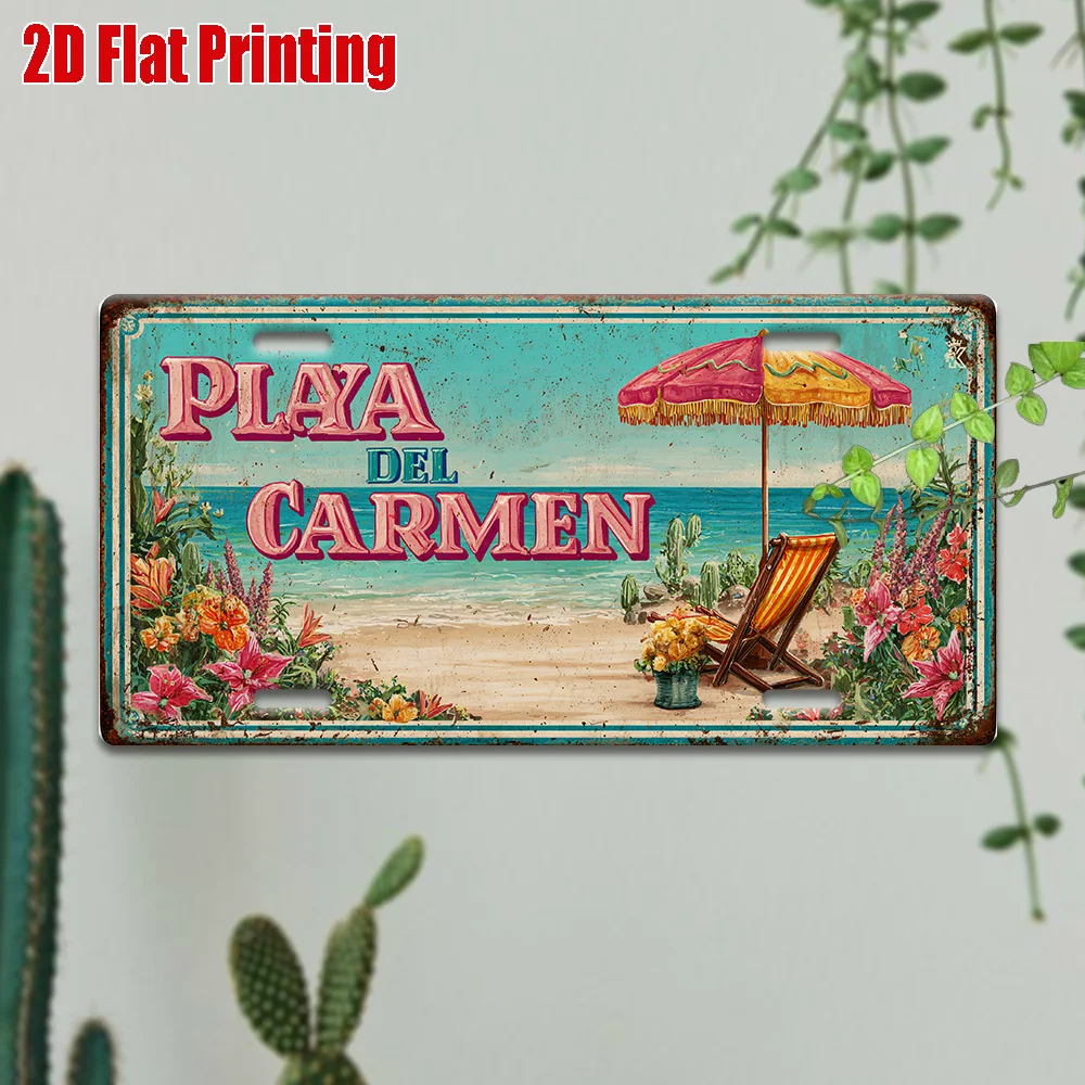 2D 플랫, 1개, 빈티지 금속 사인, 장, 야외 벽 예술(11.8인치 * 5.9인치), PLAYA DEL CARMEN 알루미늄 사인 포함