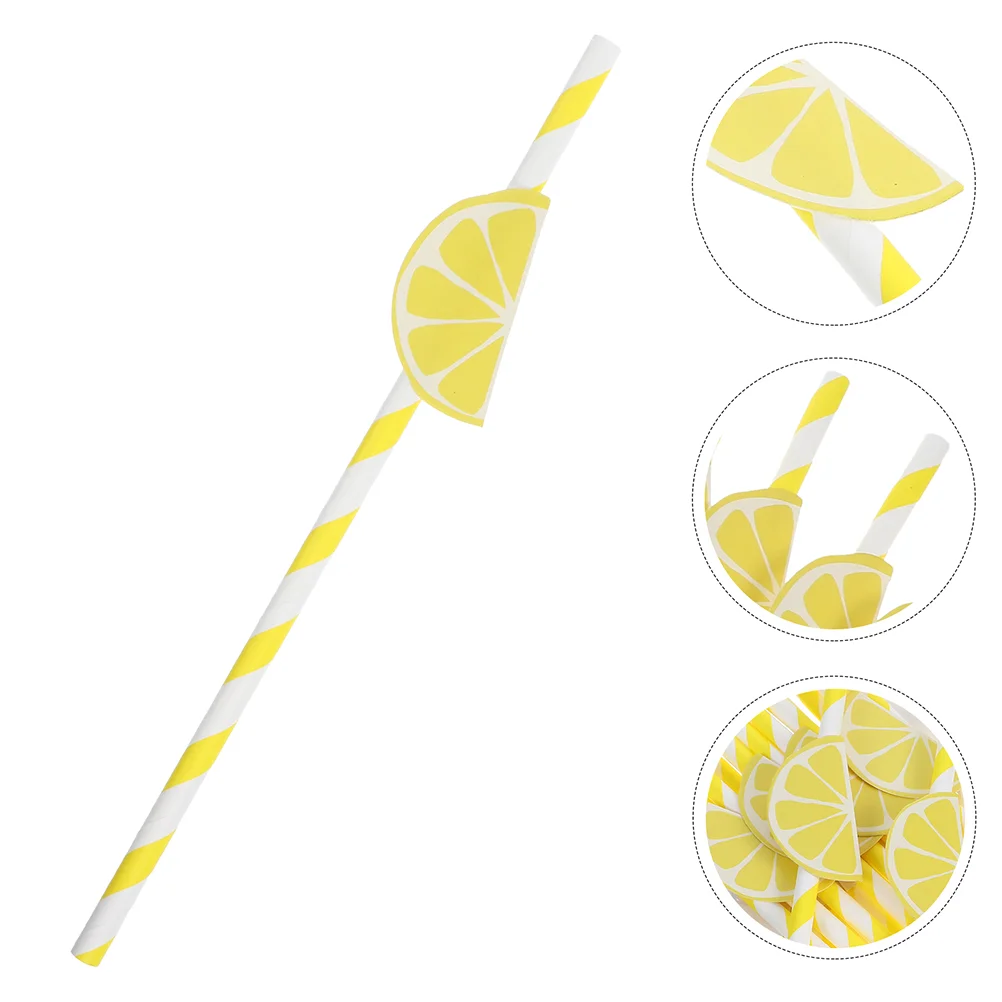 40pcs Lemon Paper Straws Disposable Straws Paper For Cocktail Summer Straw Party Decorations Kitchen Dining Bar