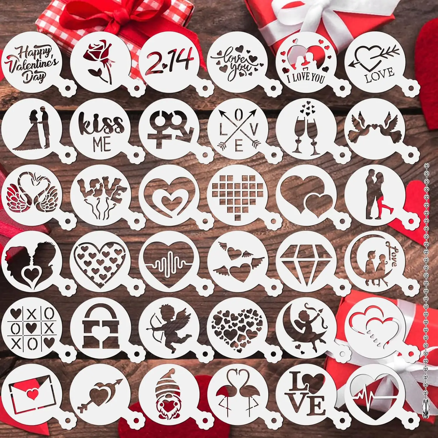 36Pcs Valentine's Day Stencils, Reusable Cookie Coffee Decor Stencils, Love Hollow Template for Baking Dessert DIY Party Decor