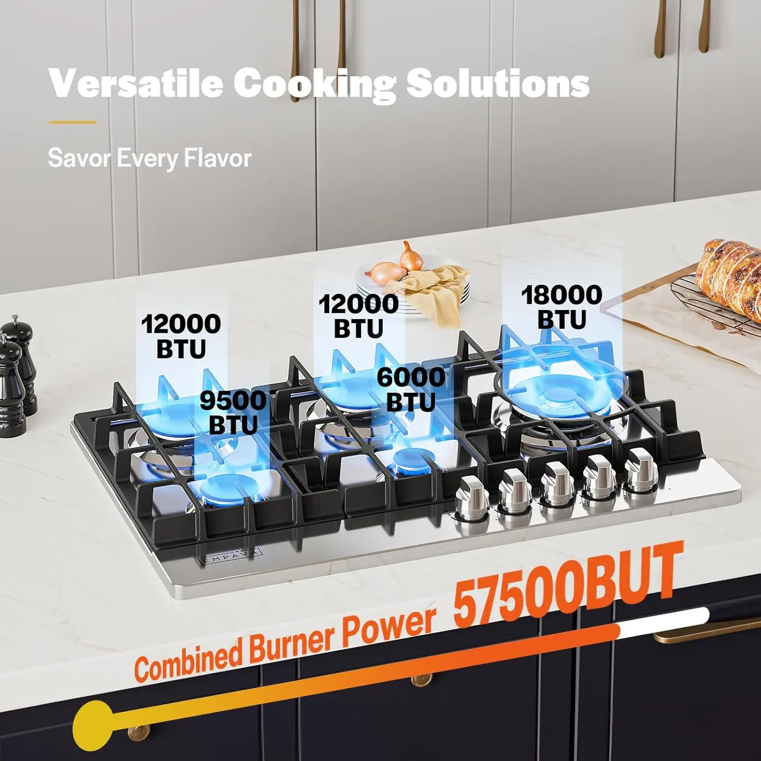 30" Built Cooktop in Stainless Steel with 5 Gas Stove Including A 18000 BTU Power Burner, 30IN, Silver 3