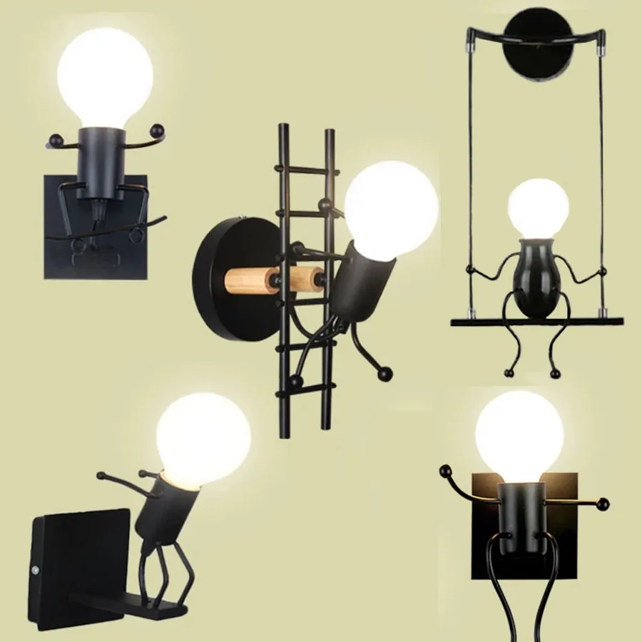 ModernCreativeWallLampCartoonRobotSconceLampsIronLittleManS