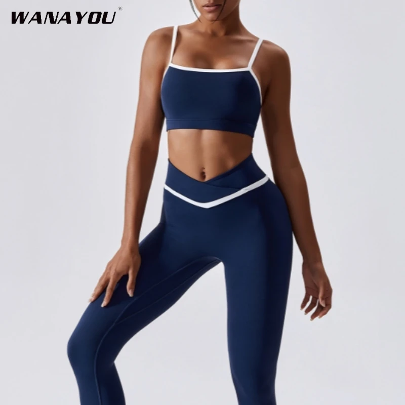 

Костюм для йоги WANAYOU из 2 предметов, женский сексуальный облегающий спортивный комплект для фитнеса, спортивный бюстгальтер, эластичные леггинсы с высокой талией, женская спортивная одежда
