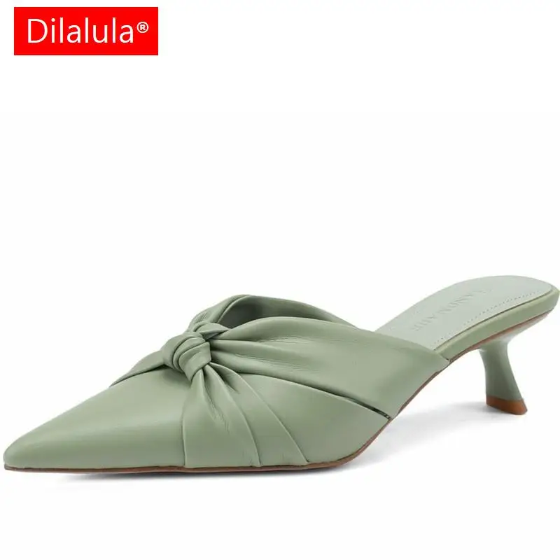 

Dilalula Genuine Leather Pointed Toe Thin High Heels Mules Ladies Comfortable Soft Upper Covered Toe Summer Sandals Women 2024