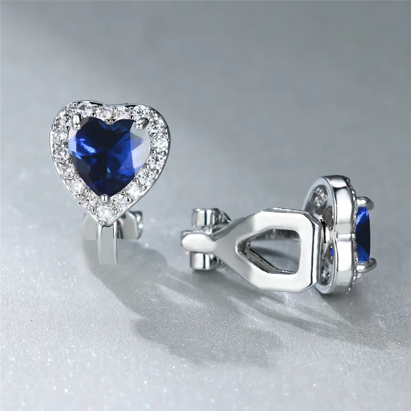 Vintage Black Stone Clip Earrings Pink Crystal White Zircon Love Heart Earrings For Women Dainty Silver Color Birthstone Jewelry