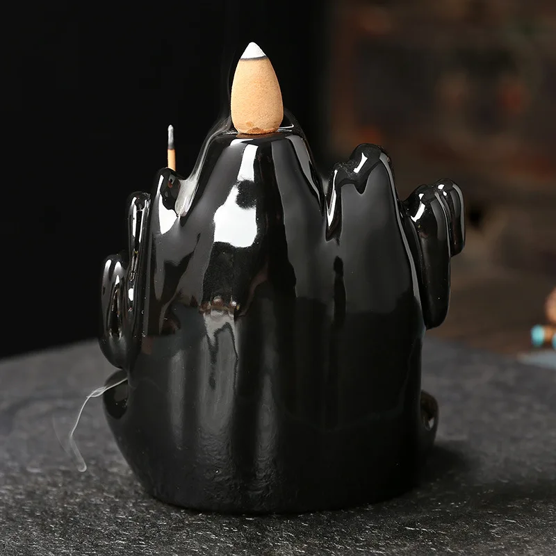 1pc Lucky Lotus Ceramic Sandalwood Incense Burner Backflow Incense Burner Incense Stick Holder , Home Decor (without Incense)