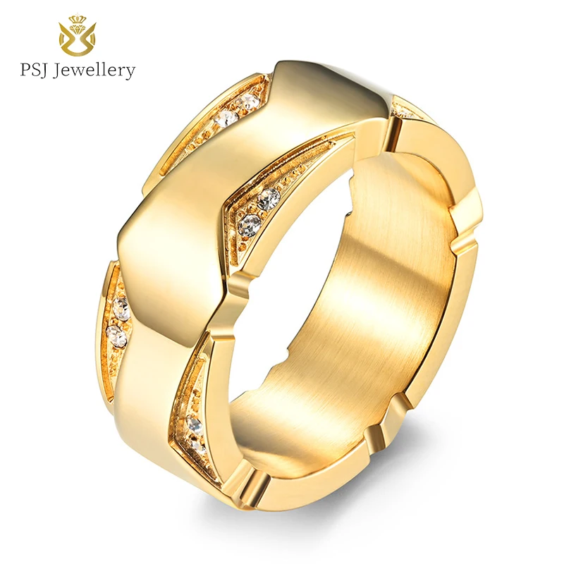 

Модные свадебные ювелирные изделия PSJ серебряное/позолоченное искусственное кольцо из титановой нержавеющей стали с инкрустацией 18K для мужчин женщин пар