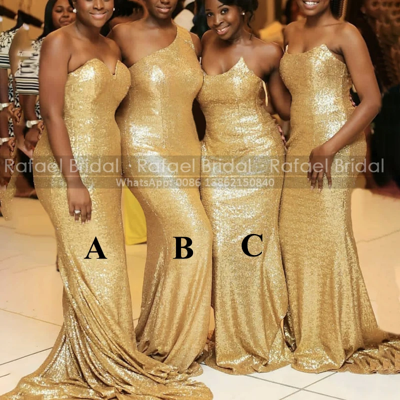 Gold Yellow Mermaid Bridesmaid Dresses For Women Strapless Floor Length — free download