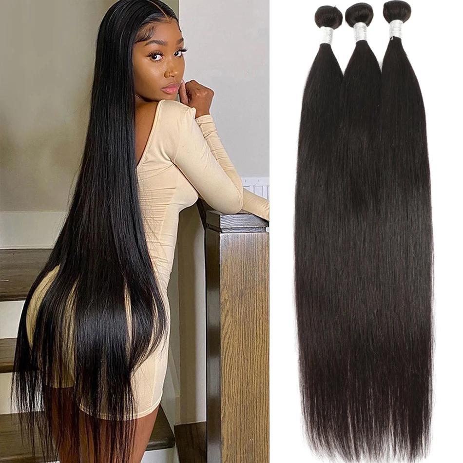 

Bone Straight Human Hair Bundles Deal Brazilian Remy Hair Bundles Extensions Double Weft Bundles Natural Black 3 Bundles Deals