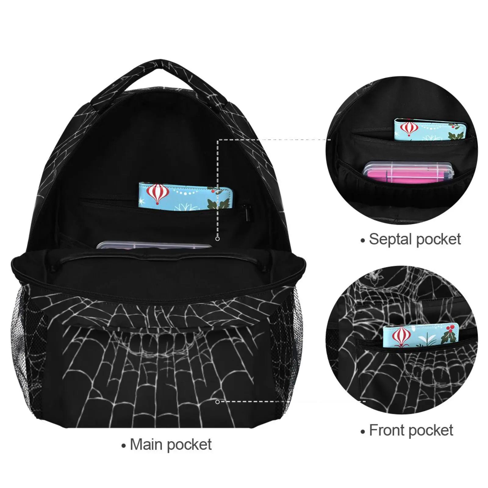 Large Capacity Backpack Men Laptop Backpacks Halloween Spider Web Print Black School Bags Teen College Boy Gril Student Backpack