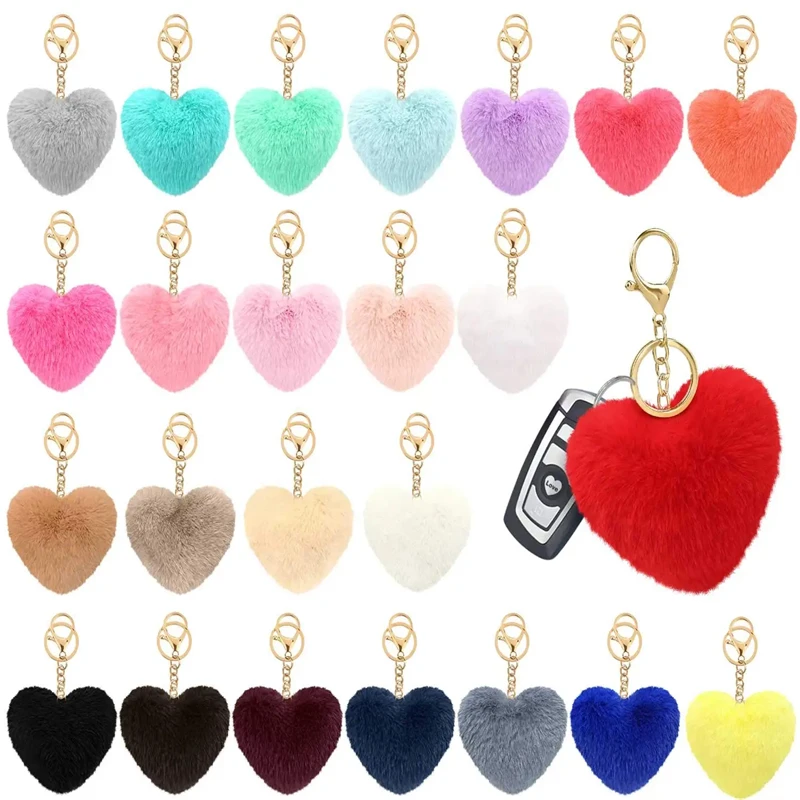 Pom Pom Keychain Heart Fluffy Fur Puff Ball Key 12PCS pop keychain toys