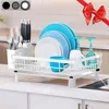 Dish Rack- Durable Dish Drying for Kitchen Counter,Dish Drainers with Drainboard,Kitchen Organization and Storage(White，Metal) 1