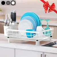 Dish Rack- Durable Dish Drying for Kitchen Counter,Dish Drainers with Drainboard,Kitchen Organization and Storage(White，Metal) 1