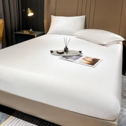 Luxury Natural Mulberry Silk Deep Fitted Sheet - Premium High-End Bedding - 120x200x25cm (White)