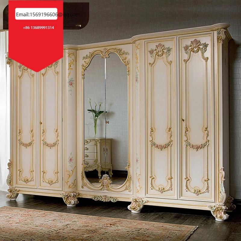 Armoire à 6 portes en bois massif de style européen, armoire de