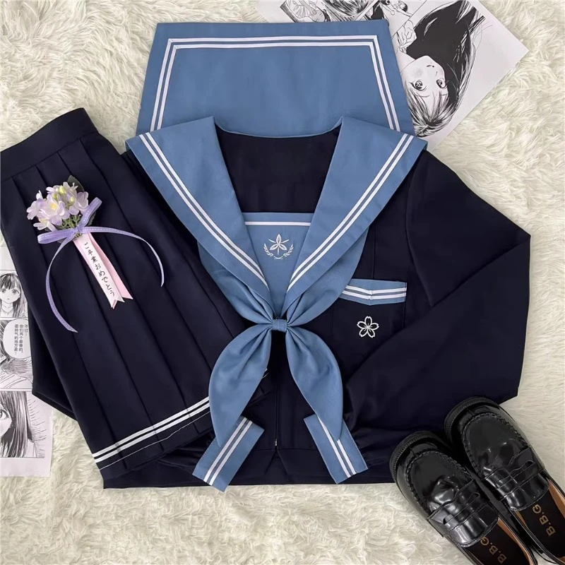 New Japanese Lolita Sailor Suits JK Uniform Preppy Style Sweet Sets Long And Short-Sleeved Top Skirt Spring Summer Clothes Girls