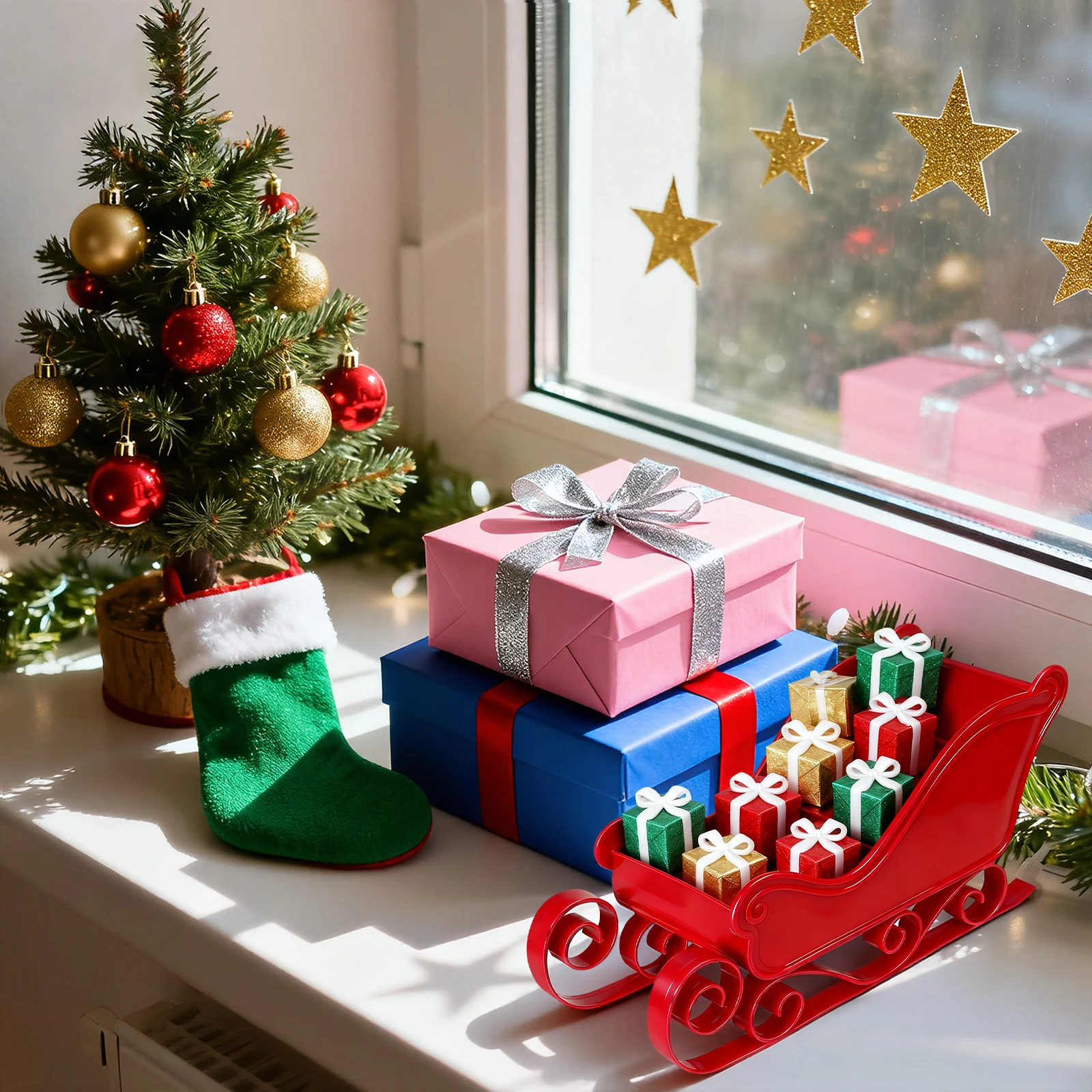 Grand Traîneau Du Père Noël En Métal - Décoration De Noël - 99x36x61 Cm - 7 Kg