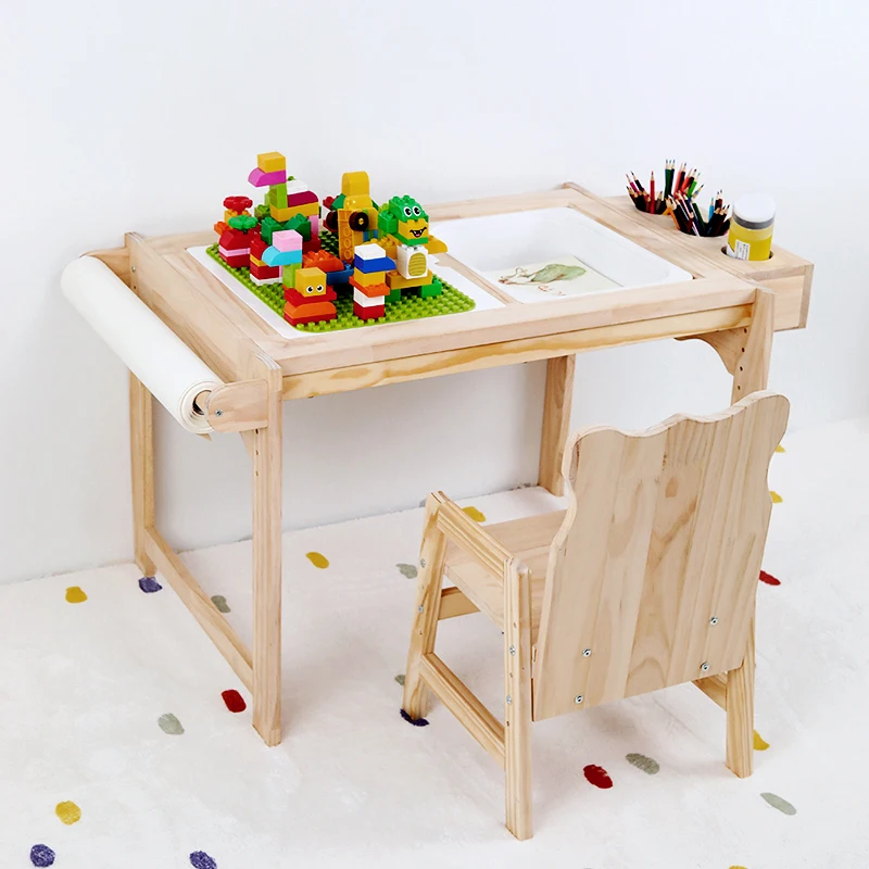 Solid Wood Children's Furniture Sets Adjustable Kids Table and Chair Kindergarten Game Table Room Study Desk