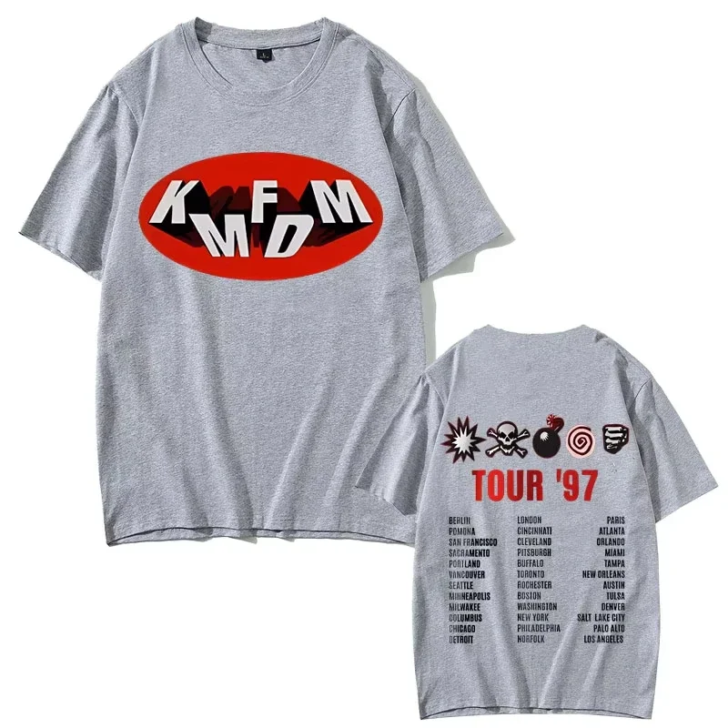 록 밴드 Kmfdm 투어 97 그래픽 프린트 티셔츠 여름 남녀 빈티지 고딕 펑크 스트리트웨어 남성 캐주얼 순면 티셔츠