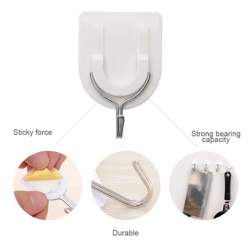 10PCS White Plastic Self-adhesive Hook Kitchen Bathroom Door Wall Multifunctional Key Storage Shower Curtain Hook self adhesive hooks multifunctional hooks kitchen hook self adhesive wall hooks heavy duty hooks bathroom organizer home storage accessories
