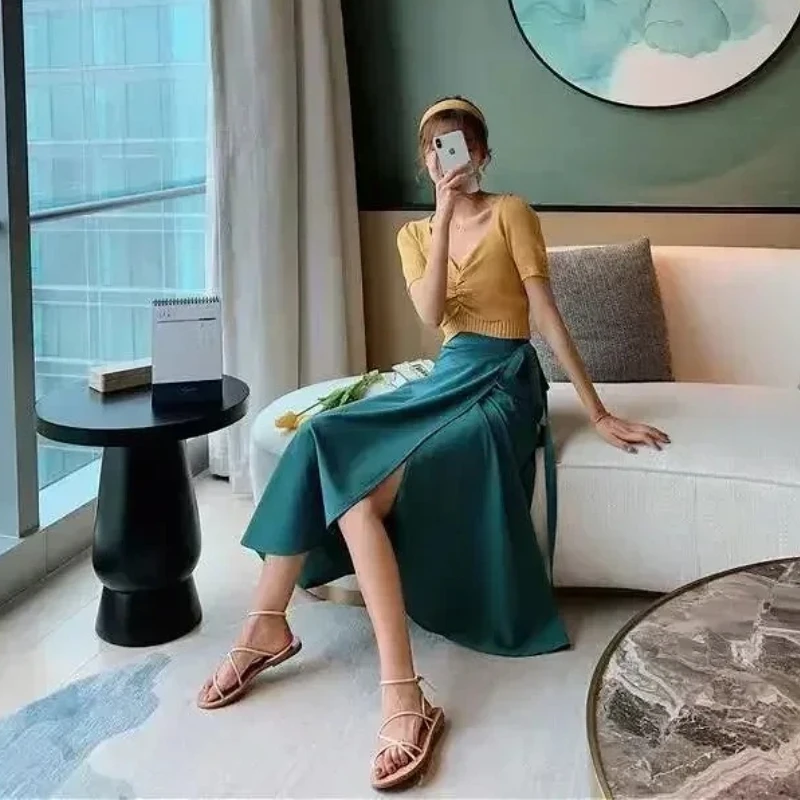 11 Colors Women's Summer High Waisted Lace-Up Sexy Wrap Midi