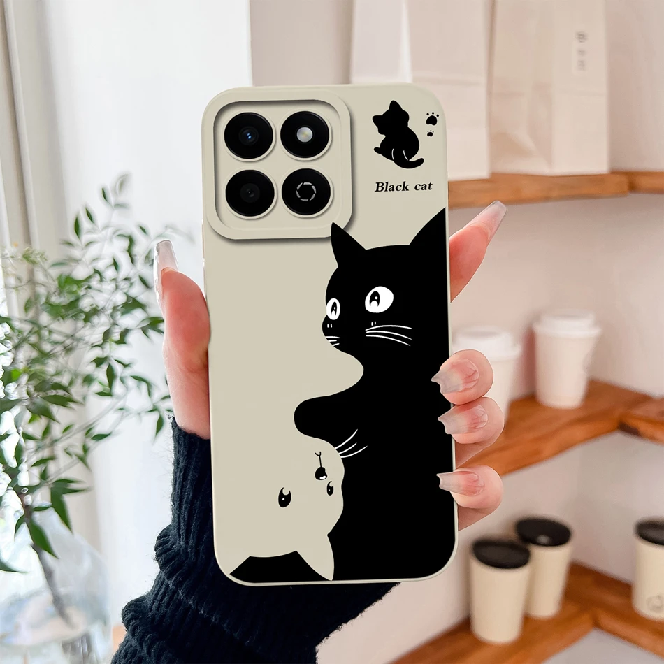 Cute Cat Liquid Silicone Phone Case with Camera Protection and Anti-Drop Bumper