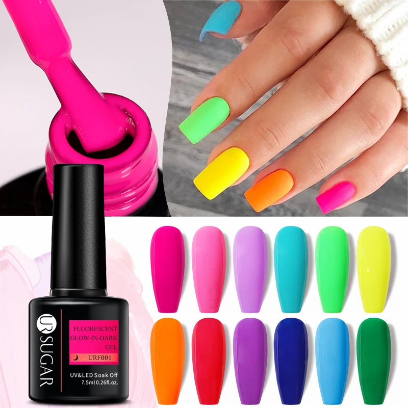 UR SUGAR 7.5ml Neon fluorescente Glow-in-dark smalto per unghie Gel Soak Off luminoso Neon UV LED vernice bisogno Top Coat opaco