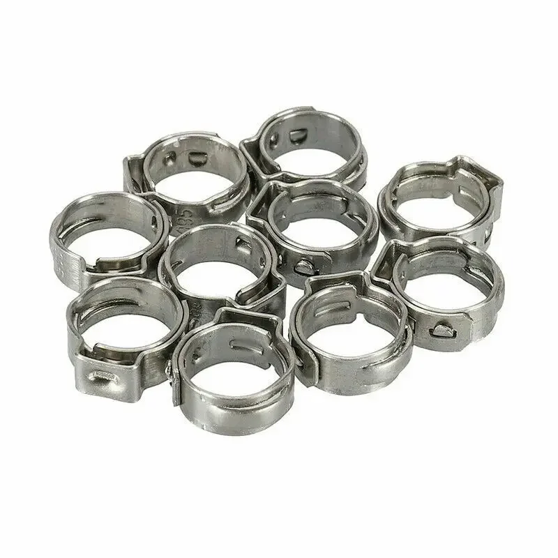 304 Stainless Steel Hose Clamps 5.3-31.6mm Single Ear Clips for Pipe/Tube Connections 10pcs