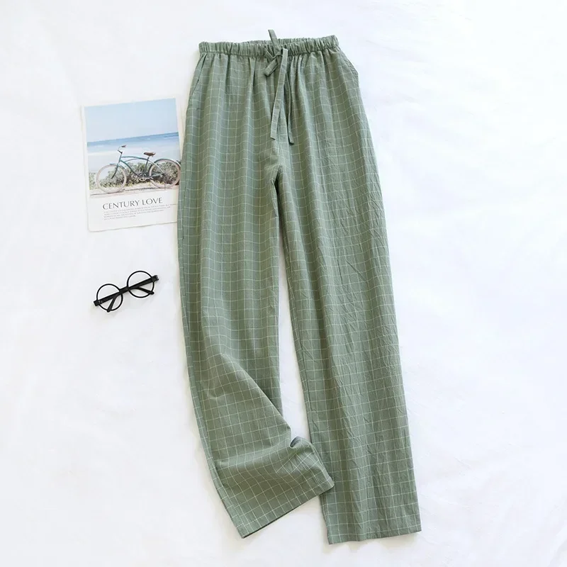 Men Pajama Pants Plaid Design Cotton Pajamas Spring Summer Thin Style Loose-Fitting Plus Size Pajama Pants