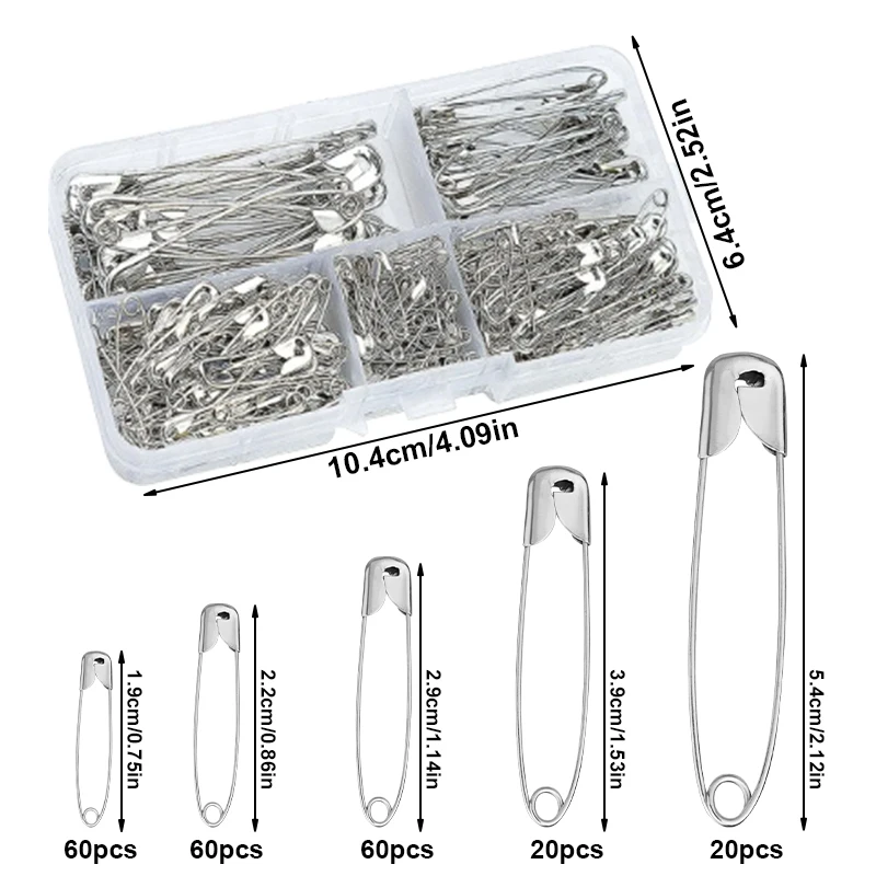 MIUSIE 220/260PCS Safety Pins Different Sizes to Meet a Variety of Needs Silver Safety Pin Sharp Clothes Pin Sewing Kits