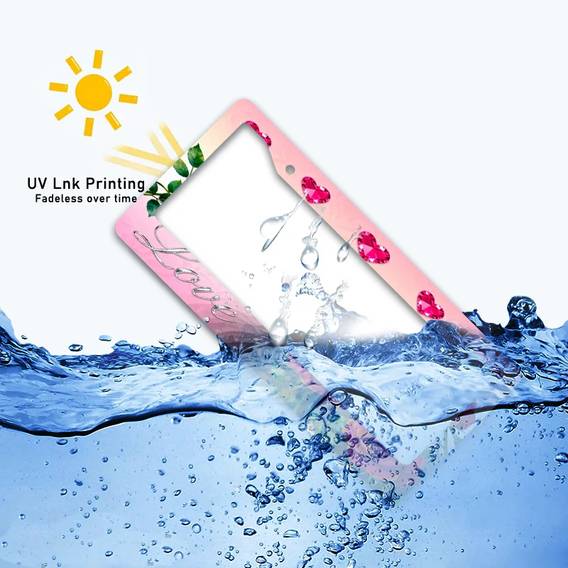 1개입 금속 번호판 프레임 발렌타인 로즈 디자인 호환 국제 차량용 고강도 녹 방지 UV 저항성